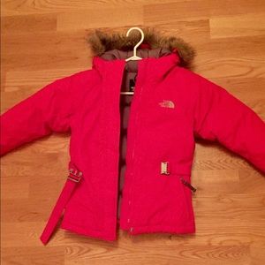 GIRLS RED NORTHFACE WINTER JACKET